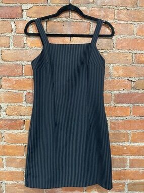 Y2K jonathan martin Black Pinstripe Square-Neck Mini Dress with Wide Straps